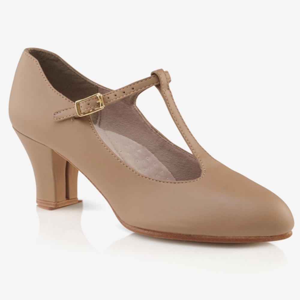 Capezio Tan Character Shoes - jr footlight hard sole, T Strap - Size 9M